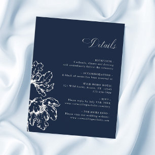 Navy Blue French Floral Wedding Details Enclosure Card