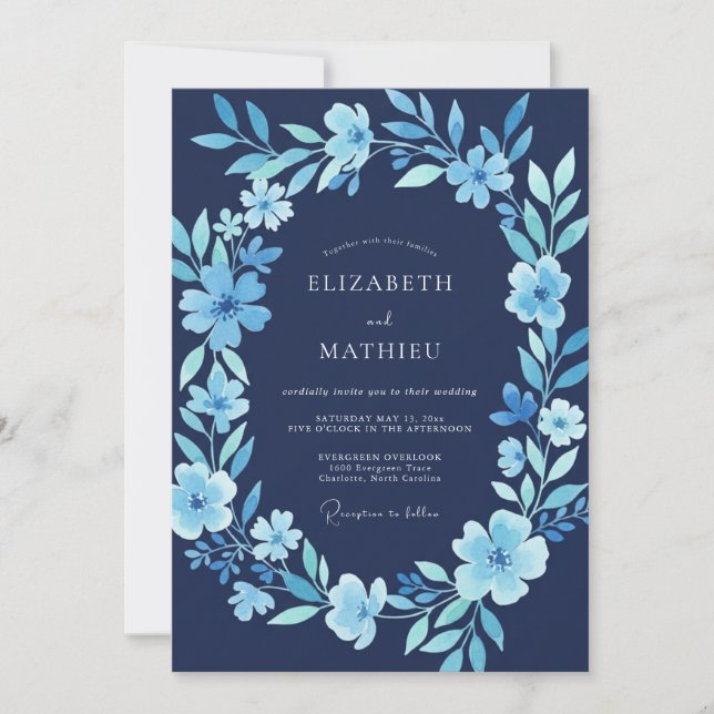 Navy Blue Frozen Winter Wedding Invitation (Front)