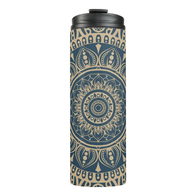 Navy blue full print Mandala pattern A practical Thermal Tumbler (Front)