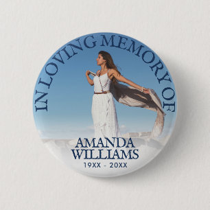 Navy Blue Funeral In Loving Memory Photo 6 Cm Round Badge