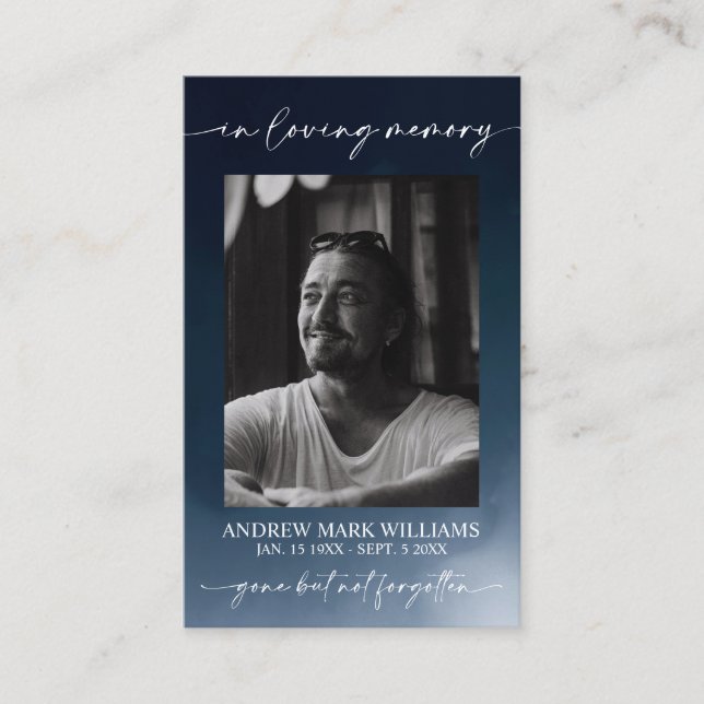 Navy Blue Funeral Memorial Prayer Photo Card (Front)