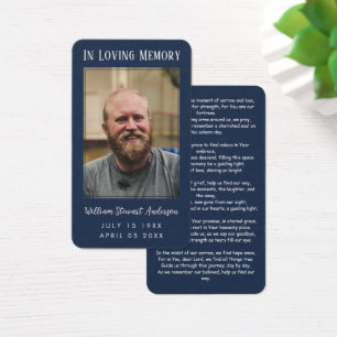 Navy Blue Funeral Memorial Prayer Photo Card