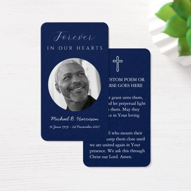 Navy Blue Funeral Prayer Card (Desk)