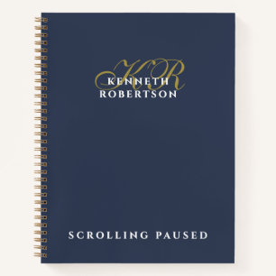 Navy Blue Funny Monogram Gold White Minimalist Men Notebook