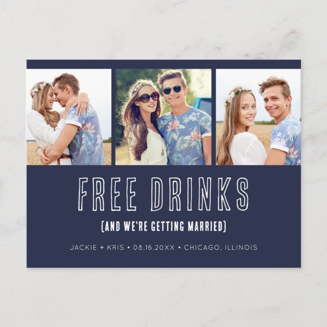 Navy Blue Funny Photo Wedding Save the Dates Announcement Postcard (Front)