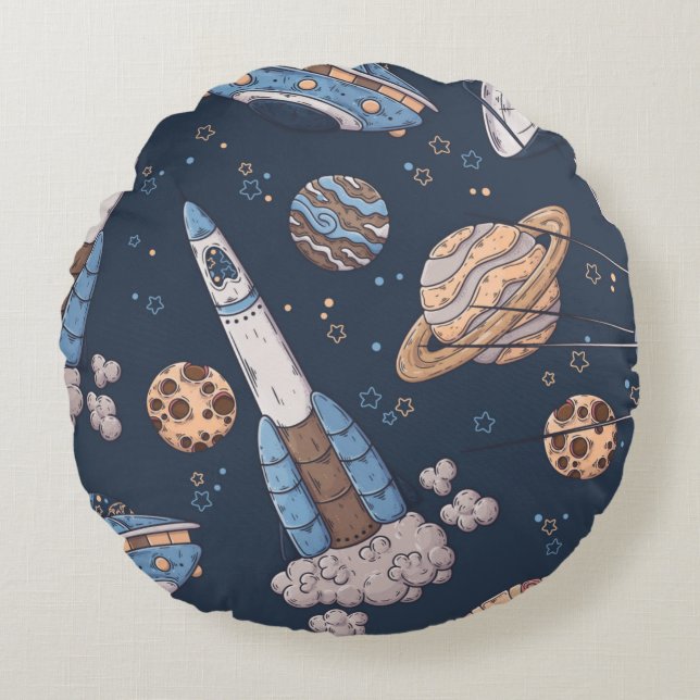 Navy Blue Galaxy In The Night Round Pillow (Front)