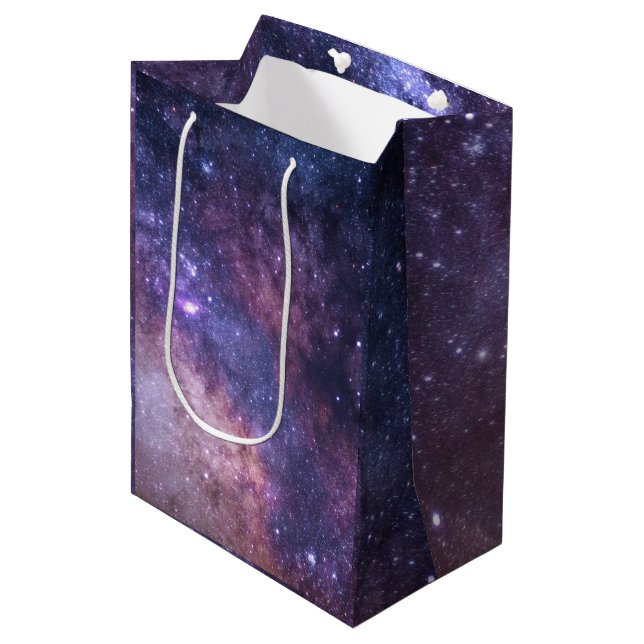 Navy Blue Galaxy Starry Night Stars Modern  Medium Gift Bag (Front Angled)