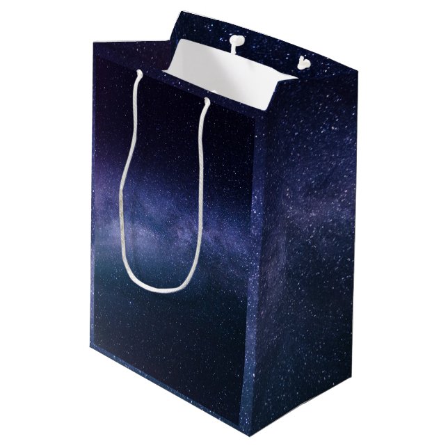 Navy Blue Galaxy Starry Night Stars Modern  Medium Gift Bag (Back Angled)
