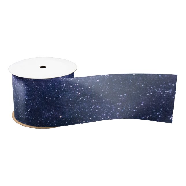 Navy Blue Galaxy Starry Night Stars Satin Ribbon (Spool)