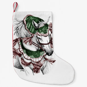 Navy Blue Galloping Horses Pattern Small Christmas Stocking