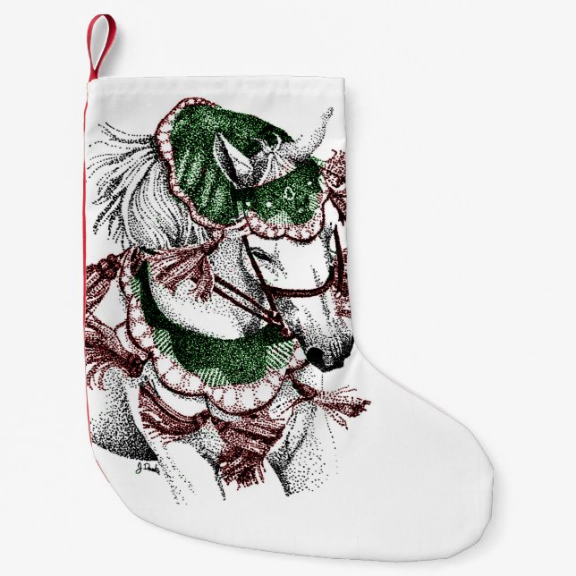 Navy Blue Galloping Horses Pattern Small Christmas Stocking (Front)