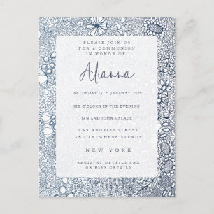 Navy Blue Garden Church Communion Confirmation Postcard