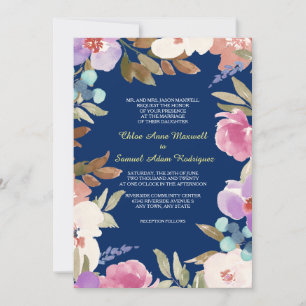 Navy Blue Garden Floral Wedding Invitation