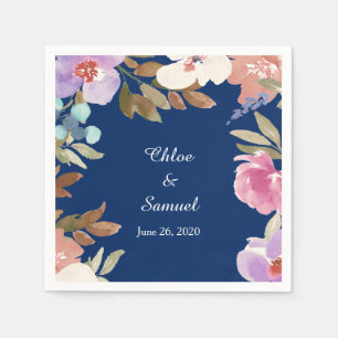 Navy Blue Garden Floral Wedding Napkin