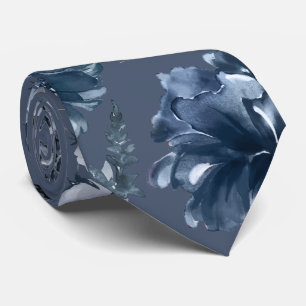 Navy Blue Garden Florals Navy Wedding Neck Tie
