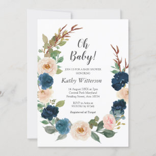 Navy Blue Gender Neutral Baby Shower Invitation