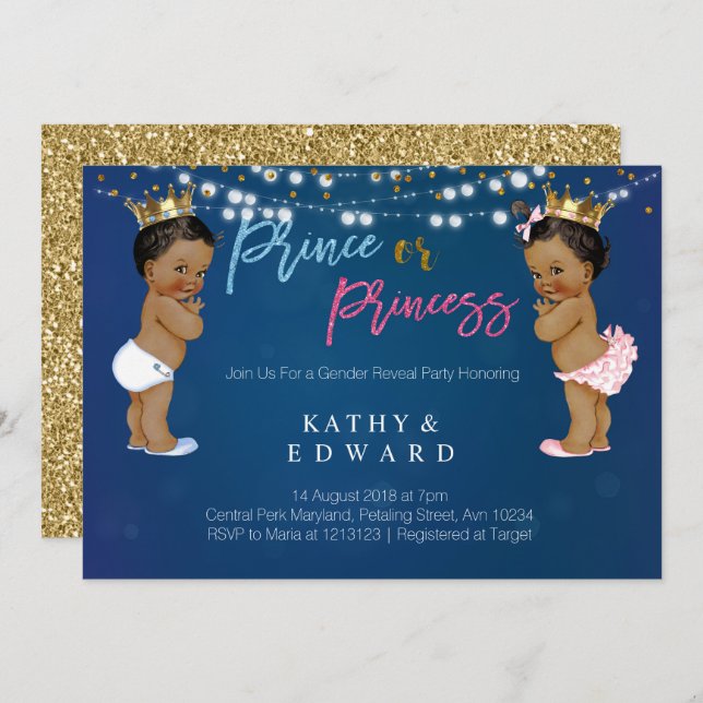 Navy Blue gender reveal Invitation (Front/Back)