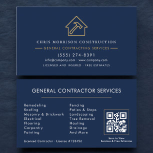 Navy Blue General Contractor QR Code Business Card