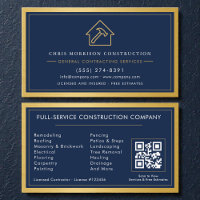 Navy Blue General Contractor QR Code Gold Metallic