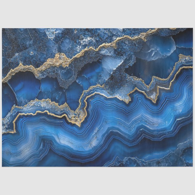 Navy Blue Geode Slice with Gold Veins Tissue Paper (Front)