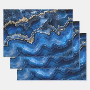 Navy Blue Geode Slice with Gold Veins Wrapping Paper Sheet