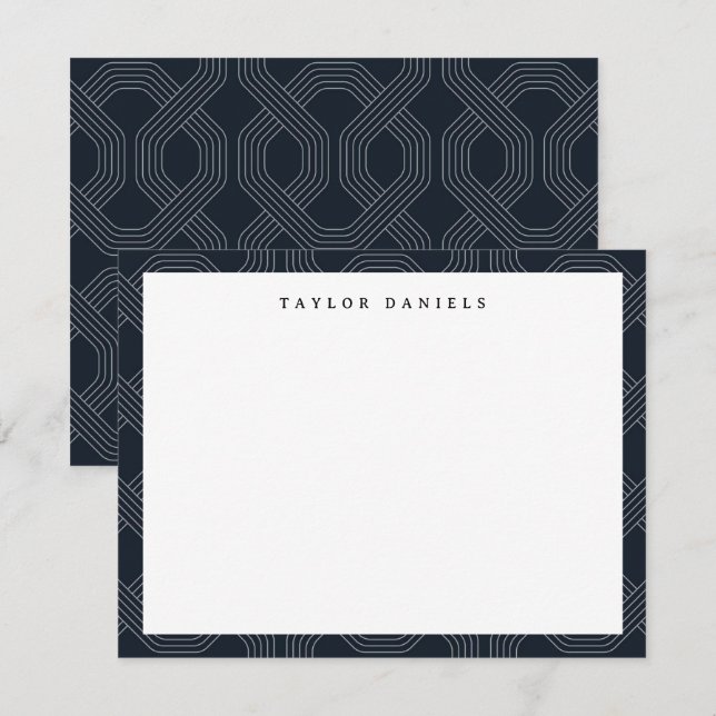 Navy Blue Geometric Chain Pattern Flat Card (Front/Back)