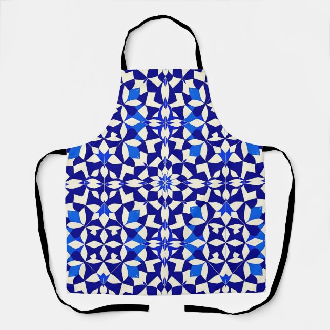 Navy Blue Geometric Floral Pattern Apron (Front)