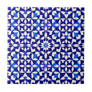 Navy Blue Geometric Floral Pattern Tile