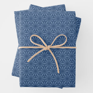 Navy Blue Geometric Flower Pattern Wrapping Paper Sheet