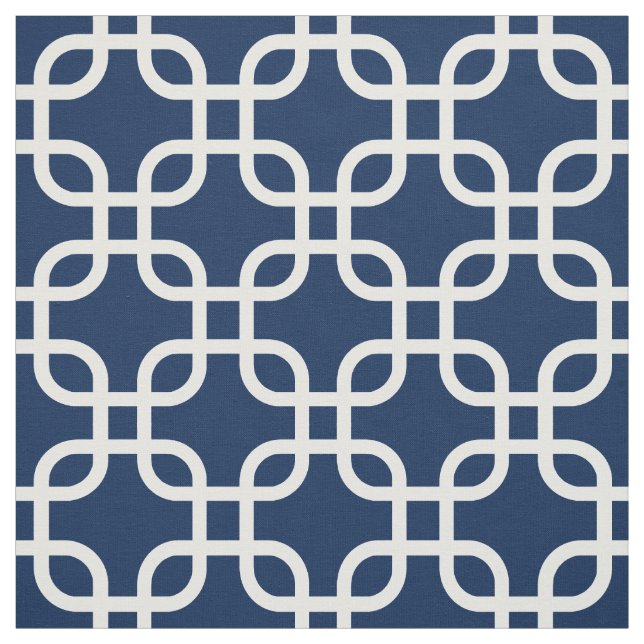 Navy Blue Geometric Links Pattern Fabric (Swatch)