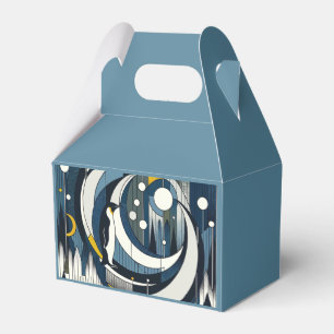 Navy Blue Geometric Night With Moon and Penguin Favour Box