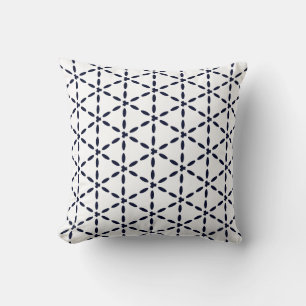 Navy Blue Geometric Pattern on White Cushion