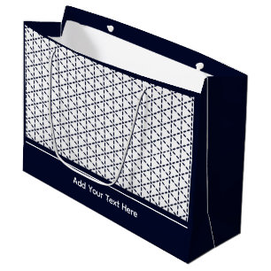 Navy Blue Geometric Pattern on White Large Gift Bag