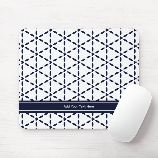Navy Blue Geometric Pattern on White Mouse Mat (With Mouse)