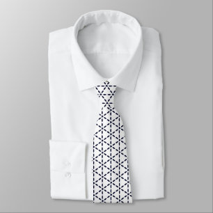 Navy Blue Geometric Pattern on White Tie