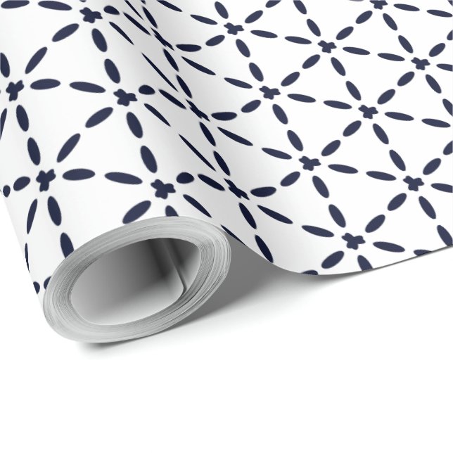 Navy Blue Geometric Pattern on White Wrapping Paper (Roll Corner)