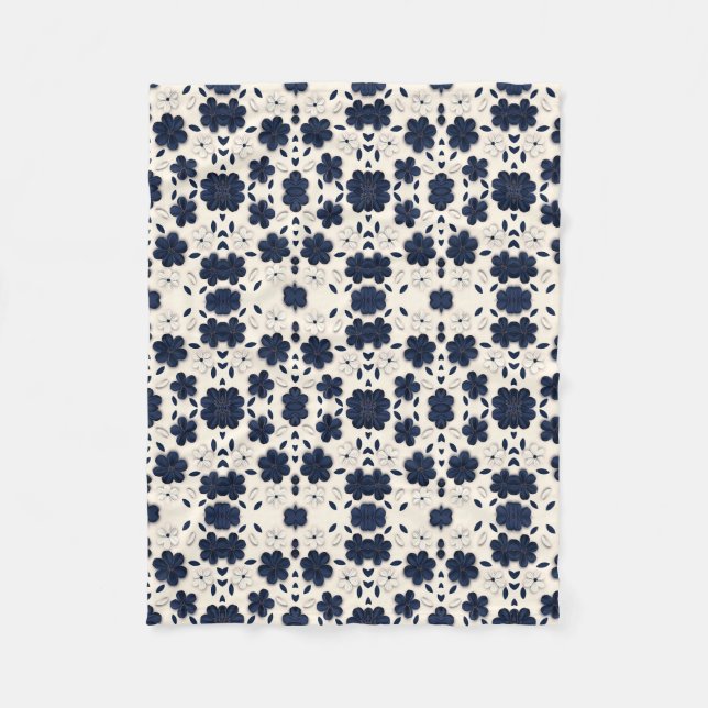 Navy Blue Geometric Tile Fleece Blanket (Front)