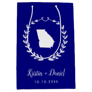 Navy Blue Georgia Map Wedding Welcome Swag Medium Gift Bag
