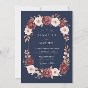 Navy Blue Gilded Autumn Wedding Invitation