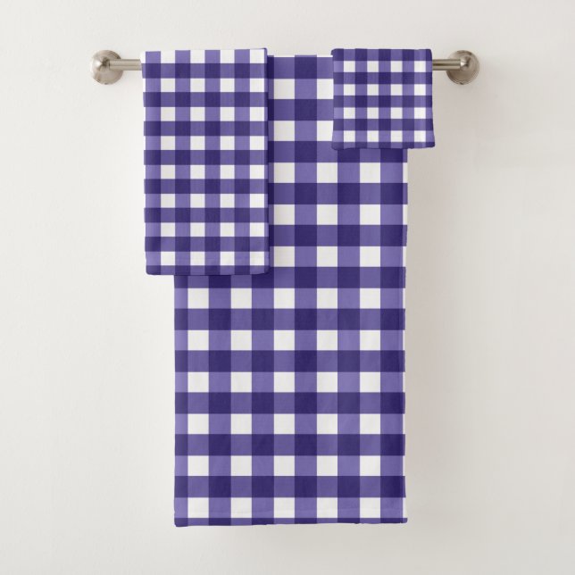 Navy blue gingham bath towel set (Insitu)