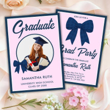Navy Blue Gingham Bow Photo Graduation Party