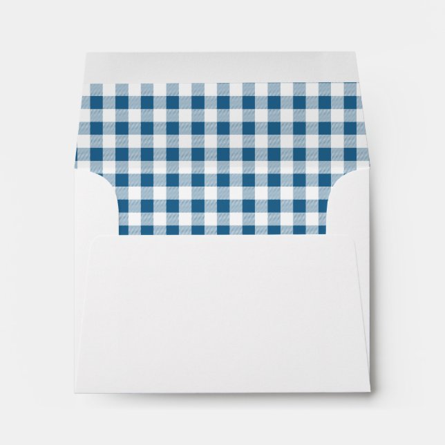 Navy Blue Gingham Check Personal Stationery Envelope (Back (Bottom))