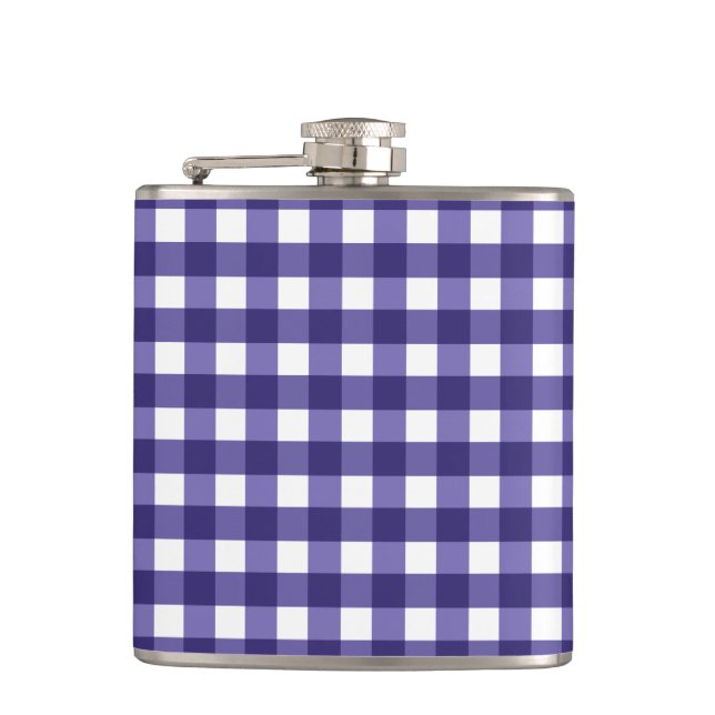 Navy blue gingham hip flask (Front)