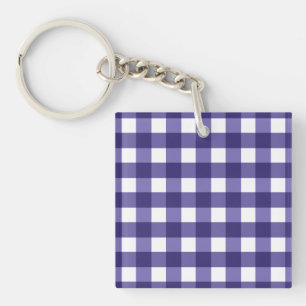 Navy blue gingham key ring