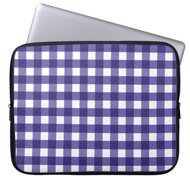 Navy blue gingham laptop sleeve (Front)