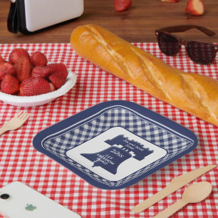 Navy Blue Gingham Liberty Bell Let Freedom Ring Paper Plate