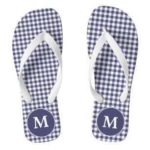 Navy Blue Gingham Monogrammed Flip-flops Flip Flops