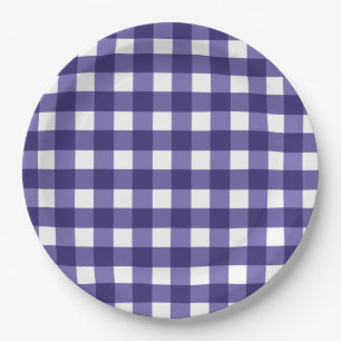 Navy blue gingham paper plate