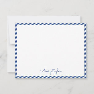 Navy blue gingham pattern personalised Stationery Card