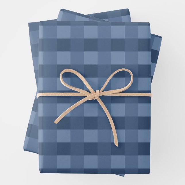 Navy Blue Gingham Pattern Wrapping Paper (In situ)